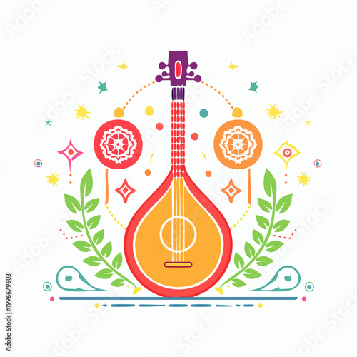 Colorful Mandolin with Decorative Elements