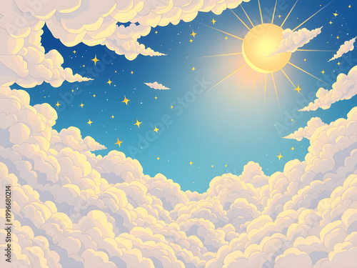 Sky Clouds Sun Fantasy Background Vector Illustration