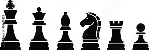 Black chess pieces king queen bishop knight rook pawn
