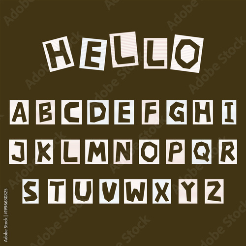 Collage cut out paper scrap alphabet set