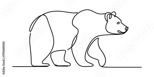 Continuous single line drawing of a grizzly bear walking in a simple minimalist art style Vector, illustration