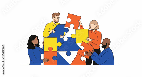 Diverse Team Building Puzzle Together.