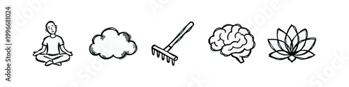 Mindfulness and Zen Meditation Sketchy Icon Set
