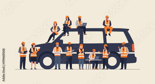 People on a dark van.