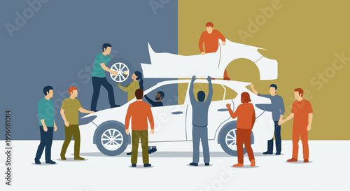 People Working on a Car.