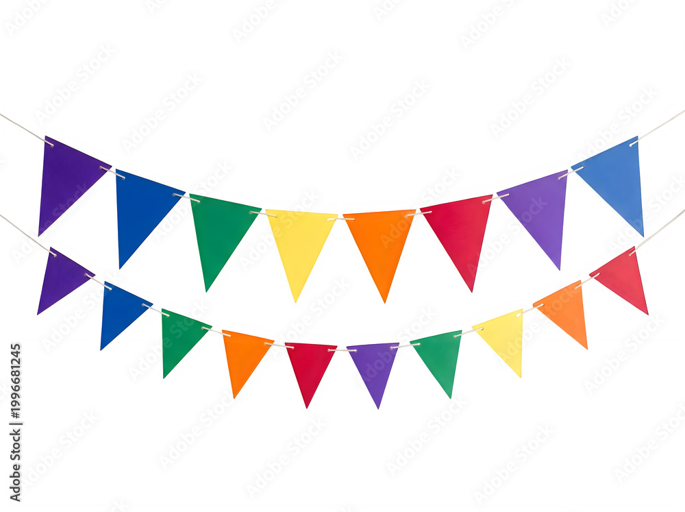 Fototapeta premium Colorful bunting flags garland for party decoration isolated on transparent background