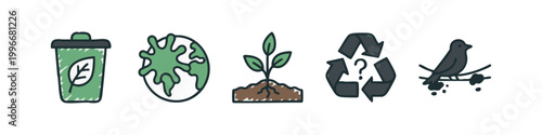 Colorful Environmental and Ecology Icons - Sustainability, Nature, and Recycling Illustration
