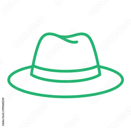 Green line art illustration of a fedora hat