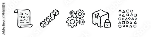 Blockchain and Smart Contract Technology Hand Drawn Icons