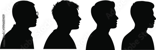 Four black male head silhouettes facing right profile