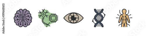 Colorful Transhumanism and Future Technology Icon Collection