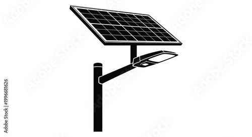 Solar panel street light depicted in a minimalist black silhouette