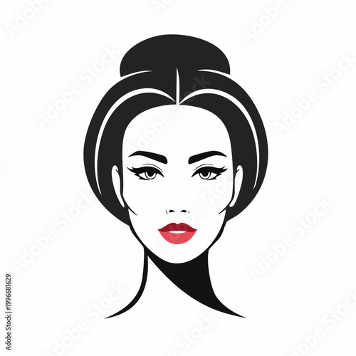 Stylized Portrait of a Woman with Red Lips and Updo