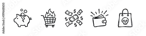 Hand Drawn Financial Risk and Spending Concept Icons