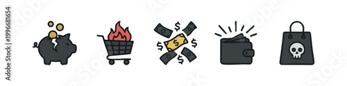 Colorful Financial Crisis and Risk Vector Icon Collection