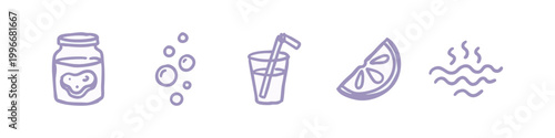 Purple Hand Drawn Drink and Refreshment Icon Collection