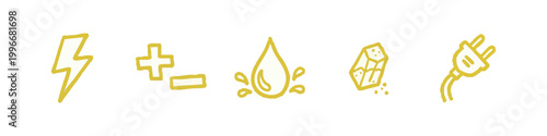 Yellow Hand Drawn Energy and Utility Symbol Icon Set
