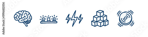 Dark Blue Intelligence and Technology Brain Concept Icons