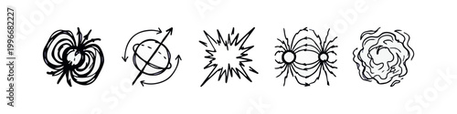 Space Physics and Energy Concepts Sketchy Icons Set in Doodle Style