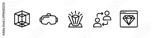 Virtual Reality and Digital Asset Line Icons Set for Modern Technology