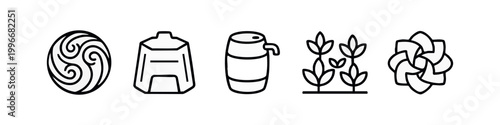 Eco friendly gardening and composting line icon set