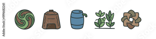 Colorful ecology and sustainable gardening icon collection