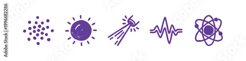 Purple hand drawn science and physics doodle icon set