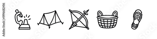 Black Line Art Outdoor Camping and Exploration Icons