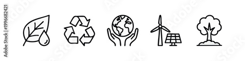 Clean Line Art Ecology and Environmental Protection Icons