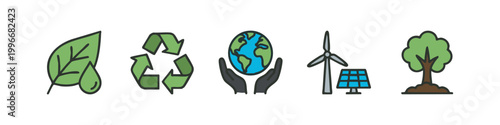 Ecology and Sustainability Environment Icon Set Doodle Style