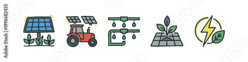 Modern Colorful Smart Farming and Sustainable Agriculture Icons