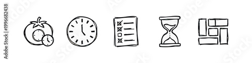 Time Management and Productivity Hand Drawn Doodle Icons