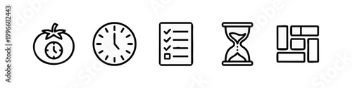 Productivity and Time Tracking Minimalist Line Icon Collection