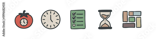 Modern Colorful Time Management and Planning Icon Set