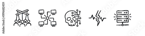 Cyber Security and AI Technology Hand Drawn Doodle Icons