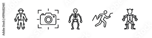 Mocap and Digital Animation Tech Minimalist Line Icon Set