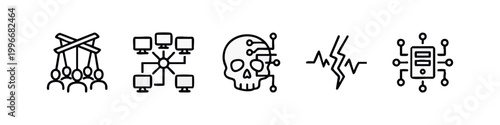 Digital Technology and Network Security Minimalist Line Icons