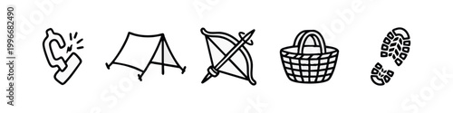 Survival Skills and Camping Equipment Minimalist Line Icons