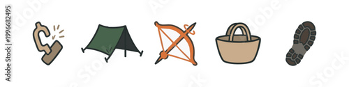 Outdoor Adventure and Survival Gear Colorful Icon Collection