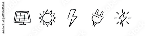 Hand-drawn icons representing energy sources in sketch style