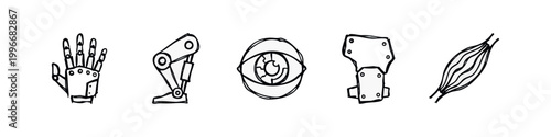 Doodle Icons: Robotic Hand, Robotic Arm, Eye, Prosthetic, Muscle