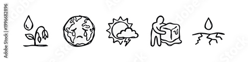 Global Warming and Environmental Crisis Sketchy Black Icons