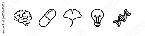 Outline icons for brain, medicine, and genetics