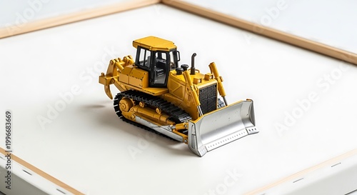 Yellow Die-cast Toy Bulldozer Model on White Background