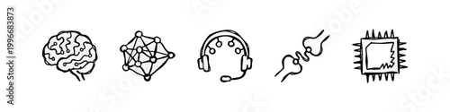 AI and Neuroscience Concepts Hand-Drawn Icons