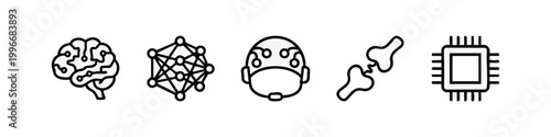 AI and Neuroscience Line Art Icons