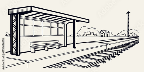 Εκτύπωση καμβά Empty train station platform line art illustration with platform railroad transp