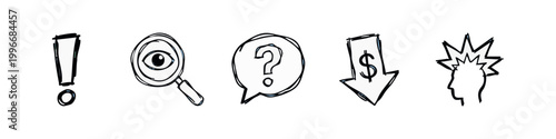 Hand Drawn Business and Problem Solving Icons for Analytical Thinking and Brainstorming