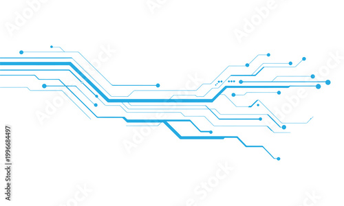 Cybernetic Circuitry: A sleek, modern graphic depicts a network of interconnected blue circuit lines, symbolizing the intricate pathways of data flow and technological advancement.