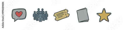 Modern Colored Social and Event Icon Set with Messaging Community Ticket and Popularity Star